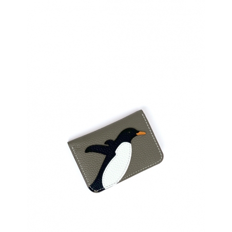 'En L'Air Carte Pingouin' Nappa Leather Card Holder Elephant Grey