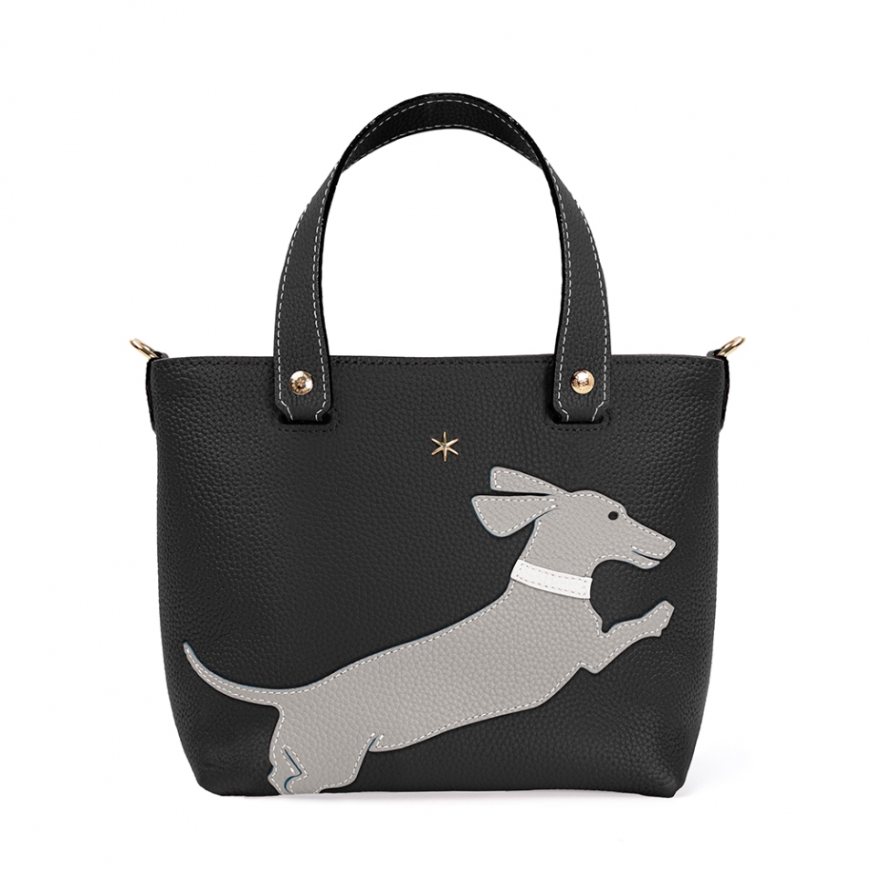 'En L'Air le Sac Téckel' Sac Cabas Cuir Nappa Ébène & Or