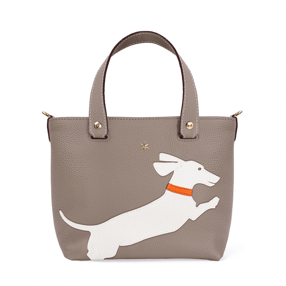 'En L'Air le Sac Téckel' Nappa Leather Handbag Warm Grey & Gold