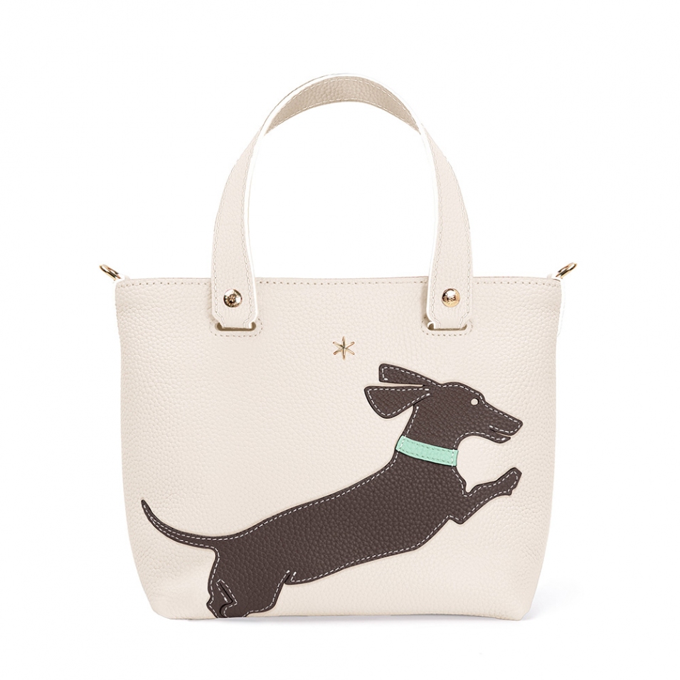 'En L'Air le Sac Téckel' Sac Cabas Cuir Nappa Crème & Or