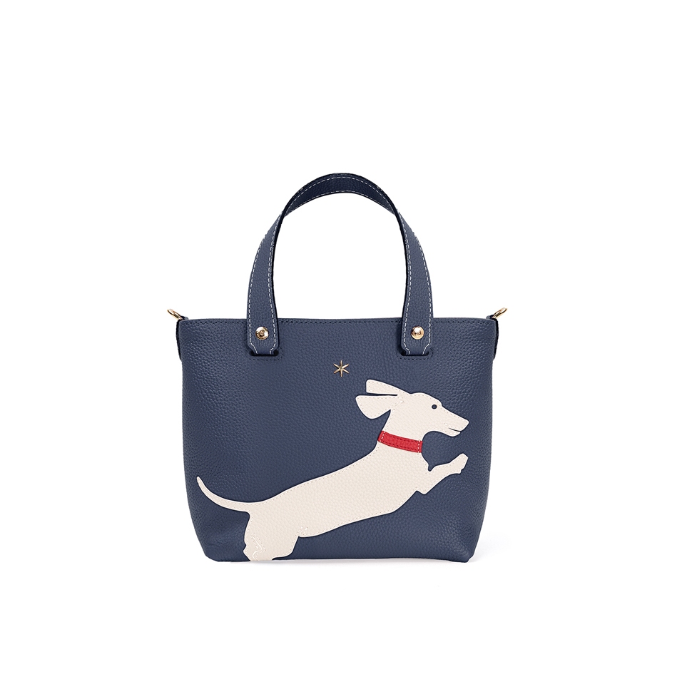 'En L'Air le Sac Téckel' Sac Cabas Cuir Nappa Marine & Or