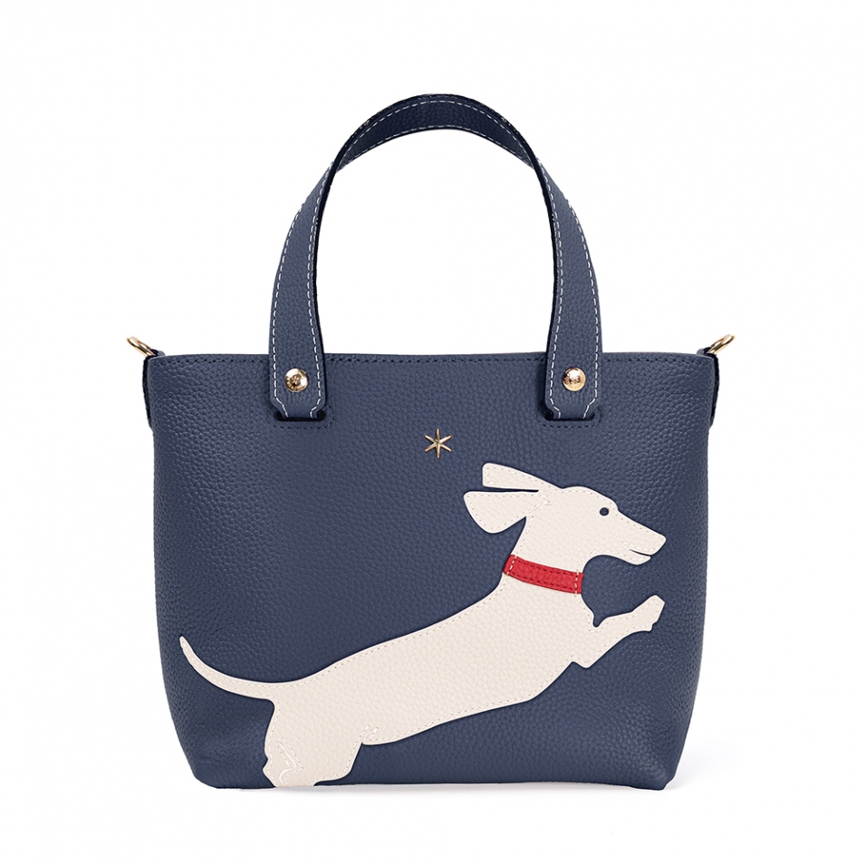 'En L'Air le Sac Téckel' Sac Cabas Cuir Nappa Marine & Or