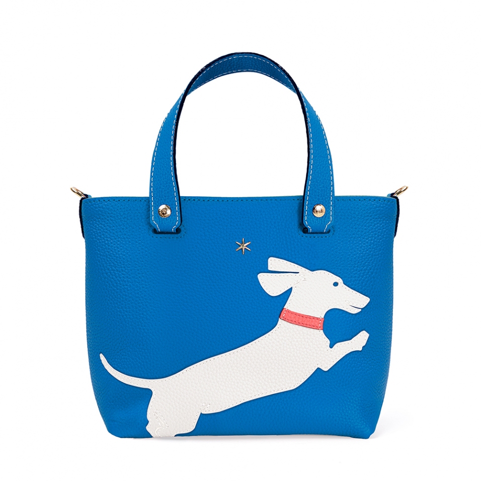 'En L'Air le Sac Téckel' Nappa Leather Handbag Cyan & Gold
