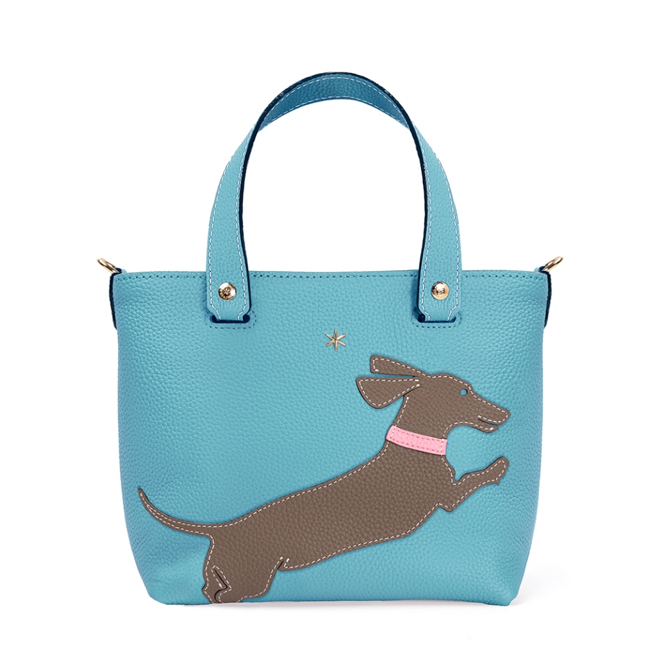 'En L'Air le Sac Téckel' Nappa Leather Handbag Sky Blue & Gold