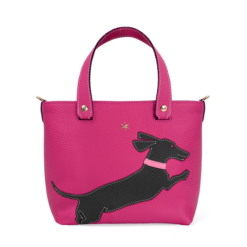 'En L'Air le Sac Téckel' Sac Cabas Cuir Nappa Fuchsia & Or
