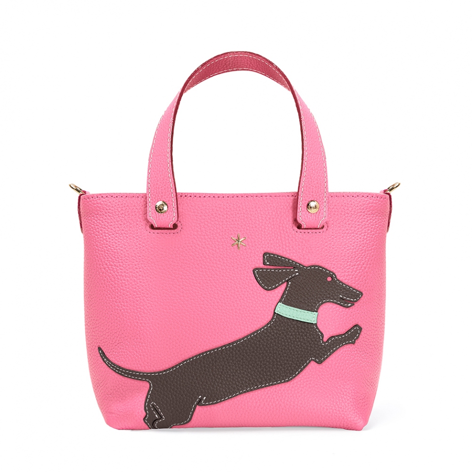 'En L'Air le Sac Téckel' Sac Cabas Cuir Nappa Fuchsia & Or