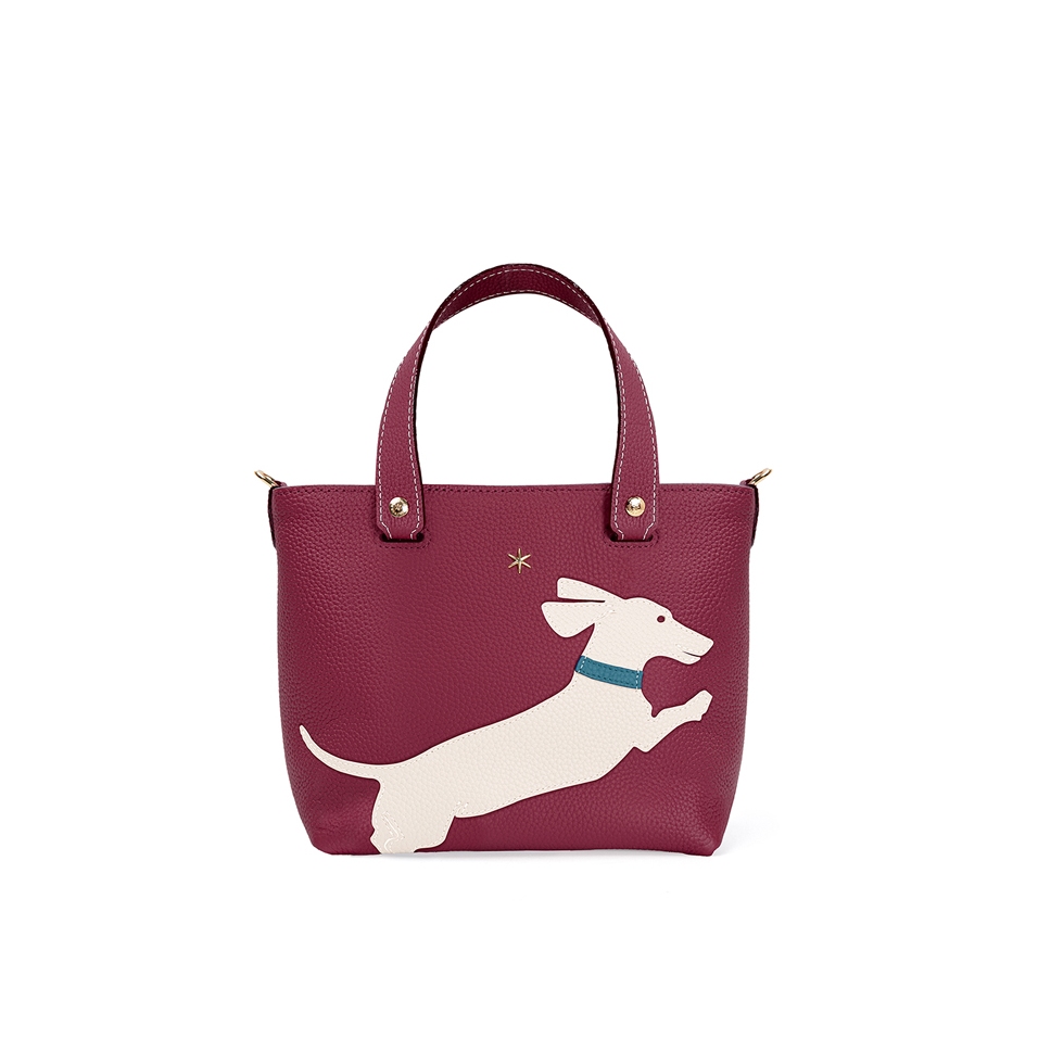 'En L'Air le Sac Téckel' Sac Cabas Cuir Nappa Bordeaux & Or