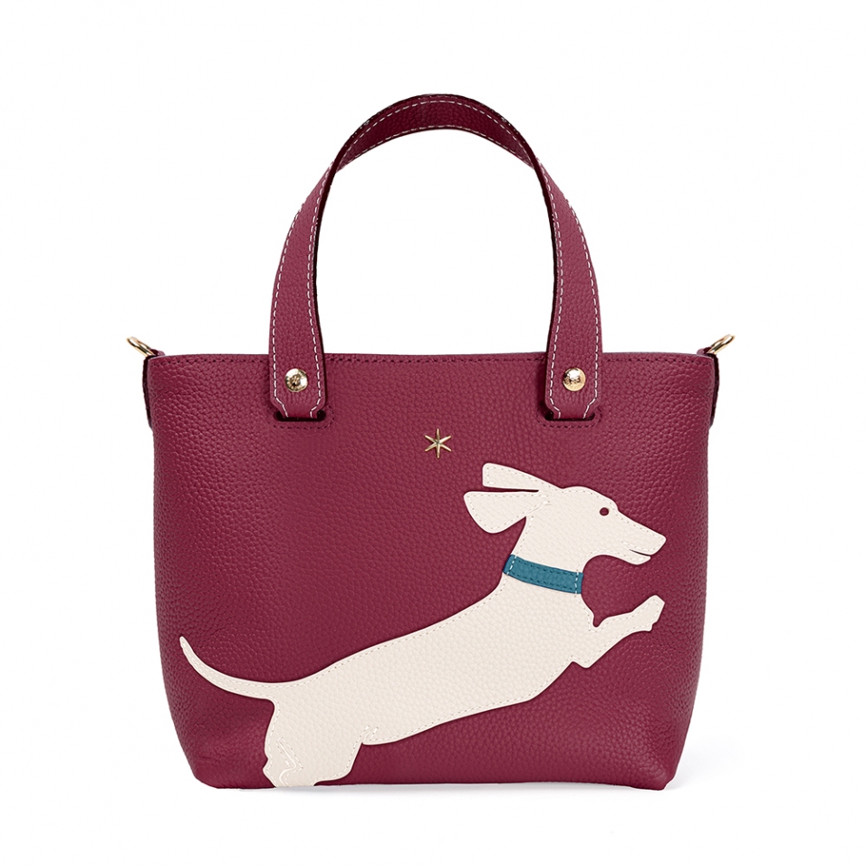 'En L'Air le Sac Téckel' Sac Cabas Cuir Nappa Bordeaux & Or