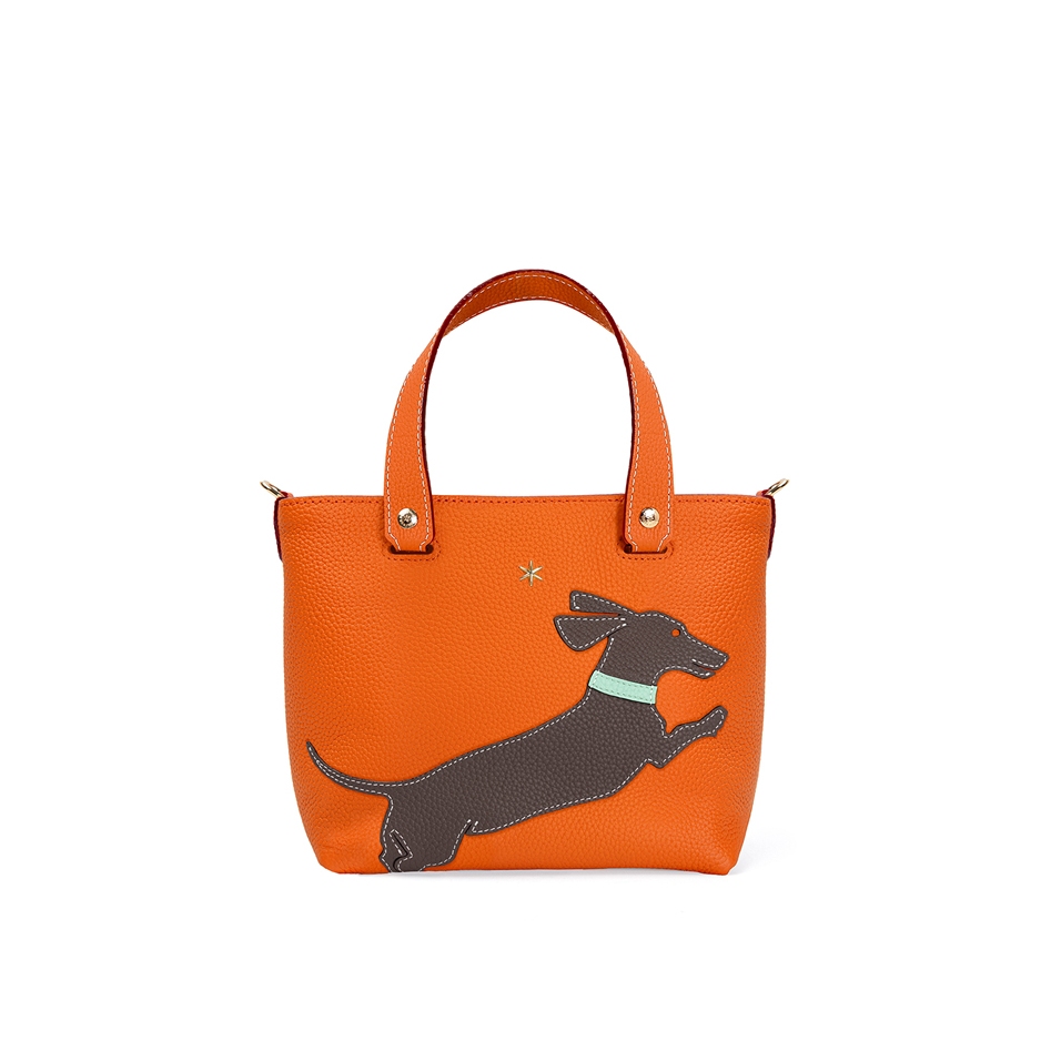 'En L'Air le Sac Téckel' Sac Cabas Cuir Nappa Orange & Or