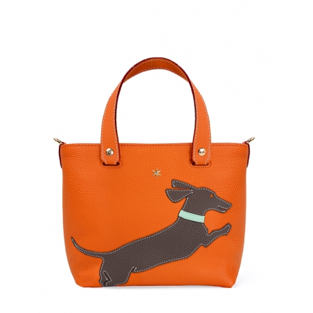 'En L'Air le Sac Téckel' Nappa Leather Handbag Orange & Gold