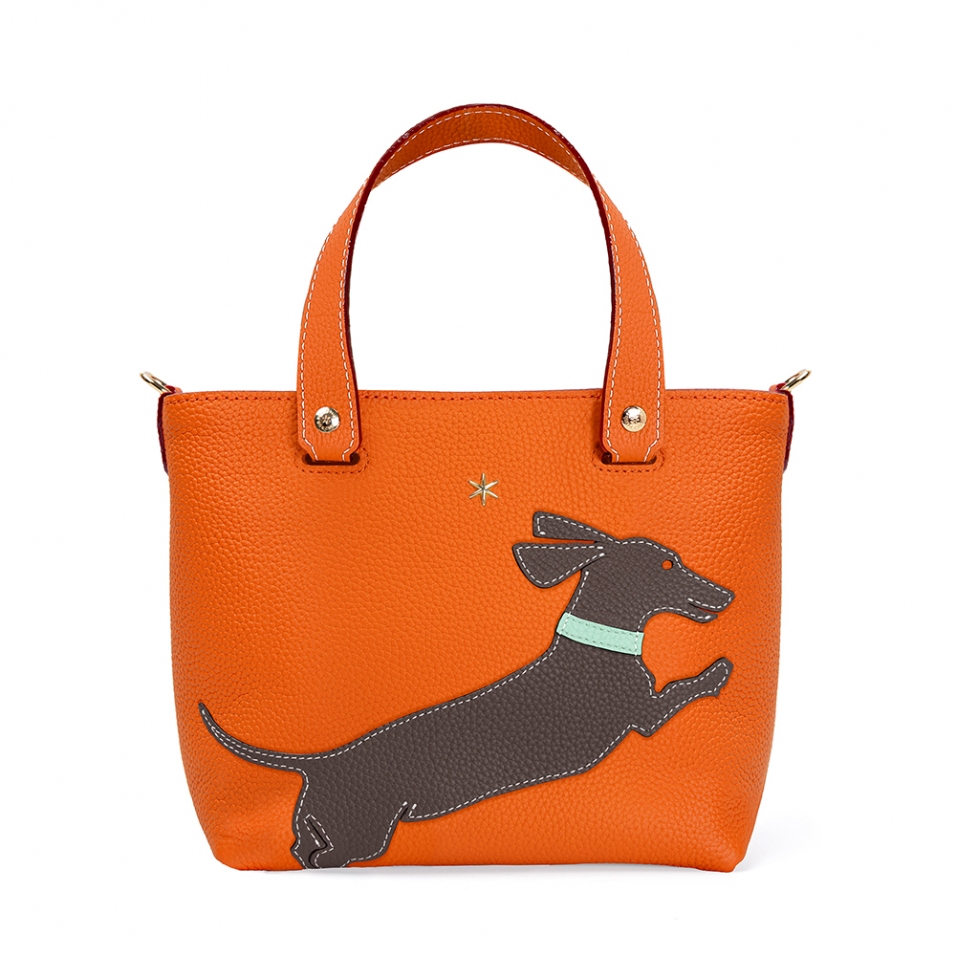 'En L'Air le Sac Téckel' Sac Cabas Cuir Nappa Orange & Or