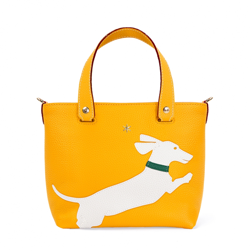 'En L'Air le Sac Téckel' Nappa Leather Handbag Yellow & Gold