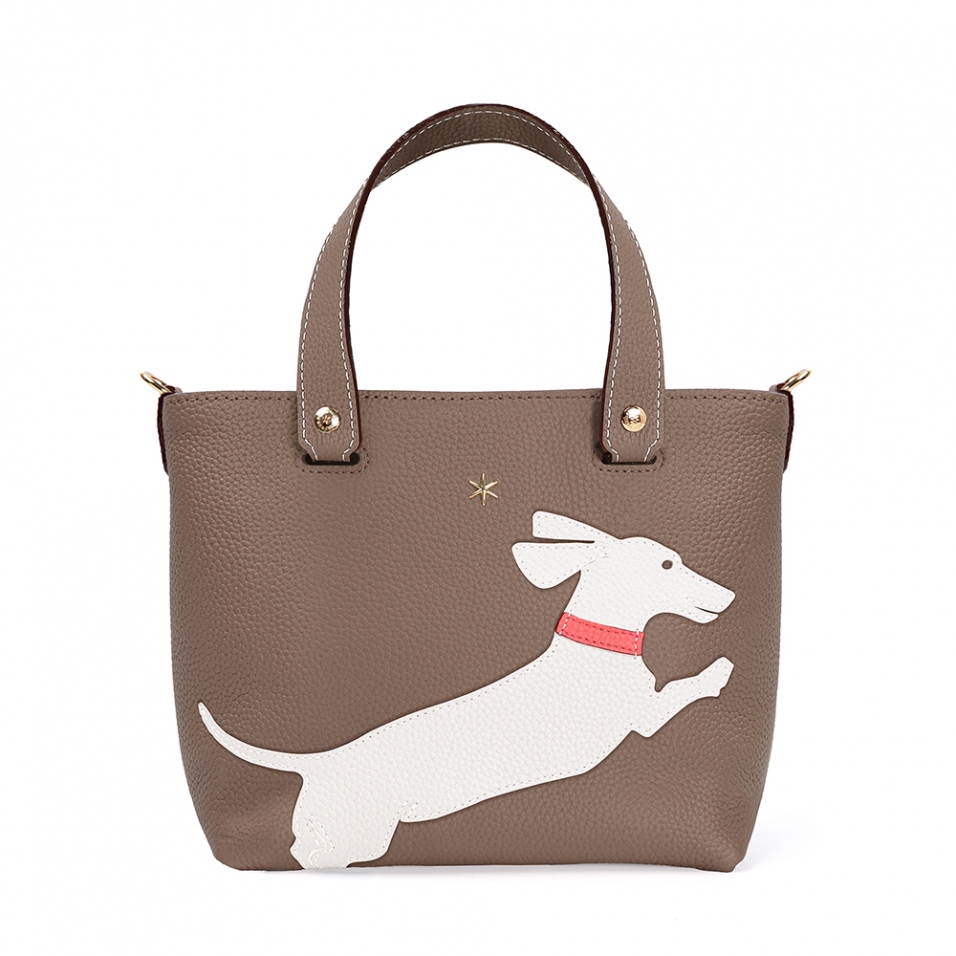 'En L'Air le Sac Téckel' Sac Cabas Cuir Nappa Volcan & Or