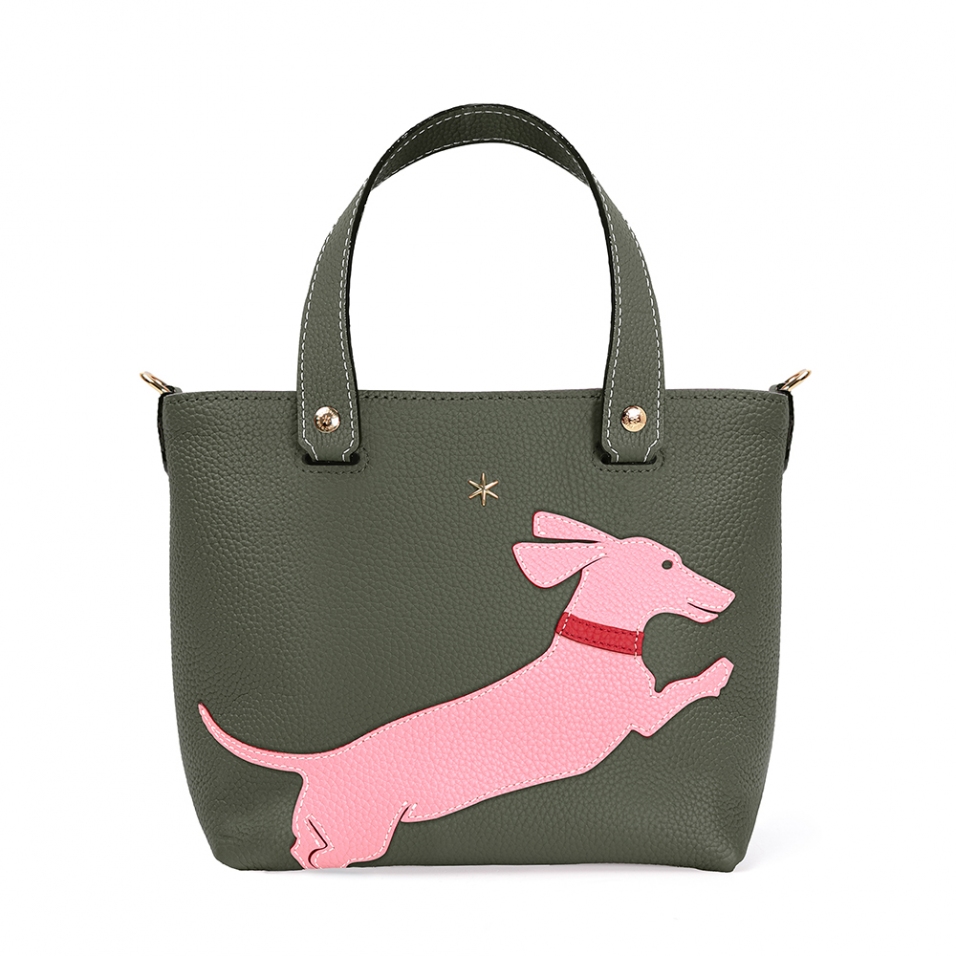 'En L'Air le Sac Téckel' Nappa Leather Handbag Taiga & Gold