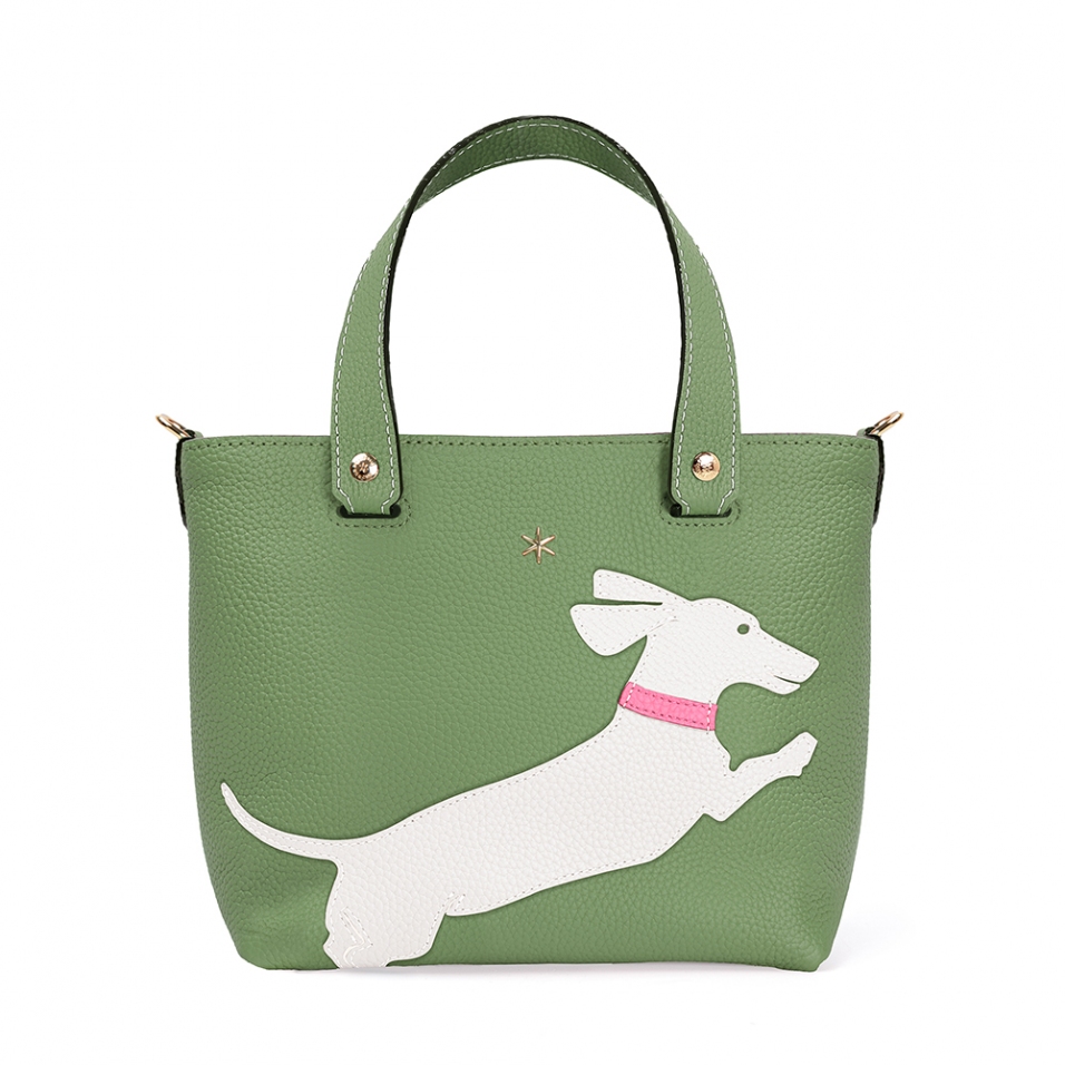 'En L'Air le Sac Téckel' Nappa Leather Handbag Asperge & Gold