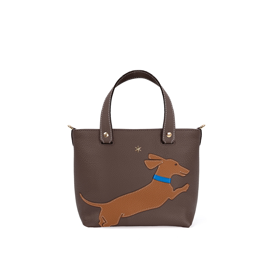 'En L'Air le Sac Téckel' Nappa Leather Handbag Chocolate & Gold