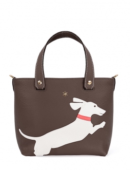 'En L'Air le Sac Téckel' Sac Cabas Cuir Nappa Chocolat & Or