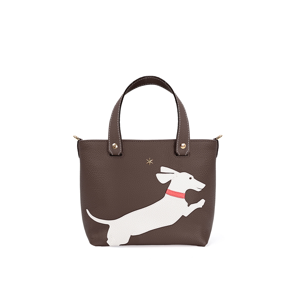 'En L'Air le Sac Téckel' Sac Cabas Cuir Nappa Chocolat & Or