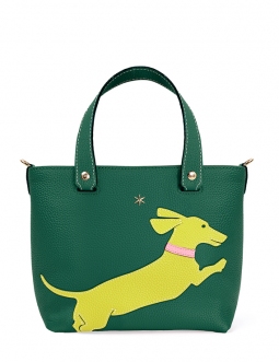 'En L'Air le Sac Téckel' Sac Cabas Cuir Nappa Vert Pin & Or