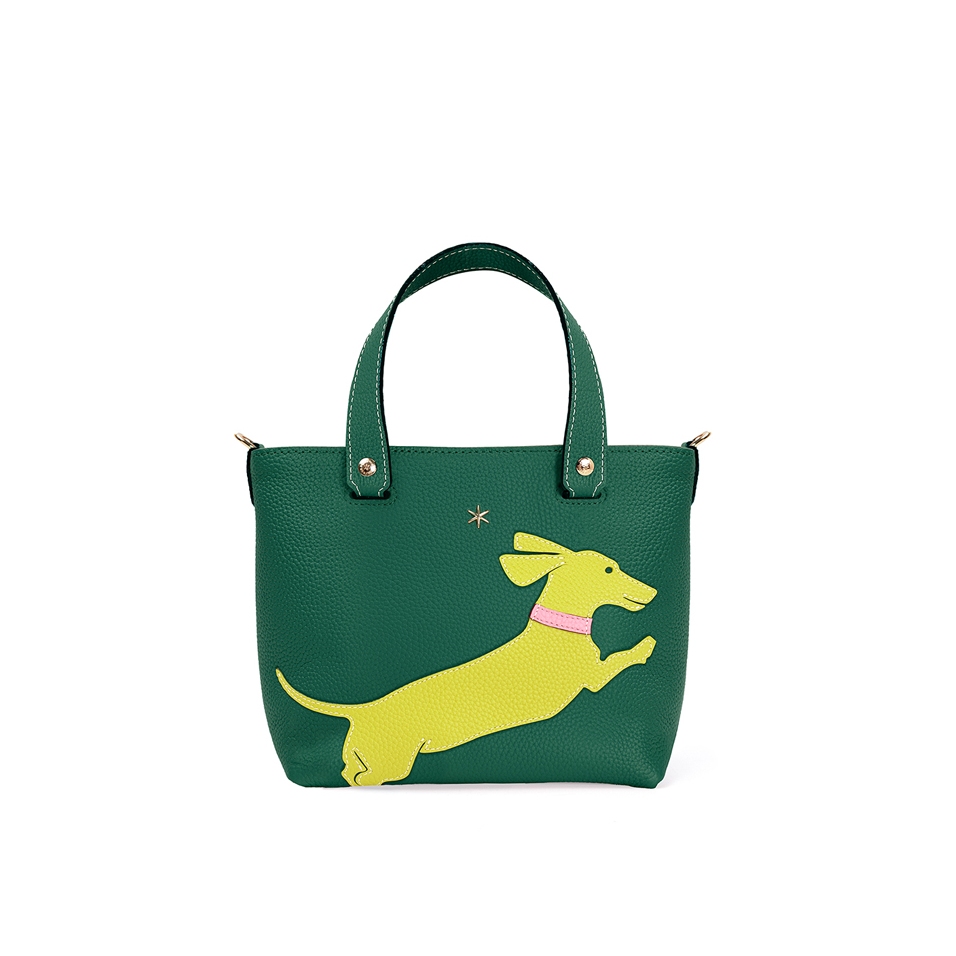 'En L'Air le Sac Téckel' Nappa Leather Handbag Vert Pin & Gold
