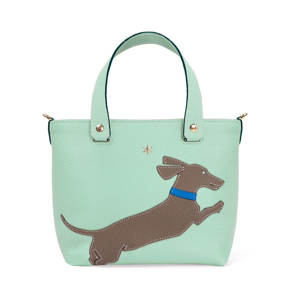 'En L'Air le Sac Téckel' Sac Cabas Cuir Nappa Opaline & Or
