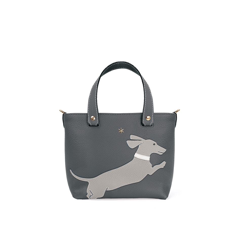 'En L'Air le Sac Téckel' Sac Cabas Cuir Nappa Ardoise & Or