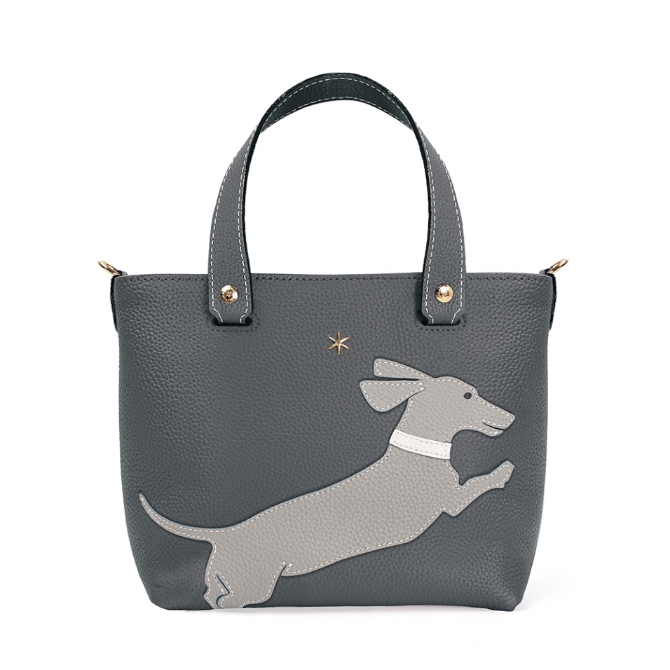 'En L'Air le Sac Téckel' Sac Cabas Cuir Nappa Ardoise & Or