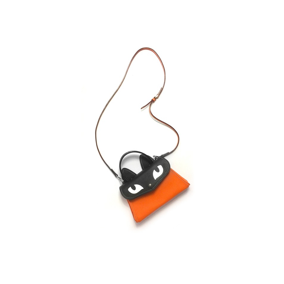 'Chantilly Le chat' Sac à main Cuir Nappa orange & Or