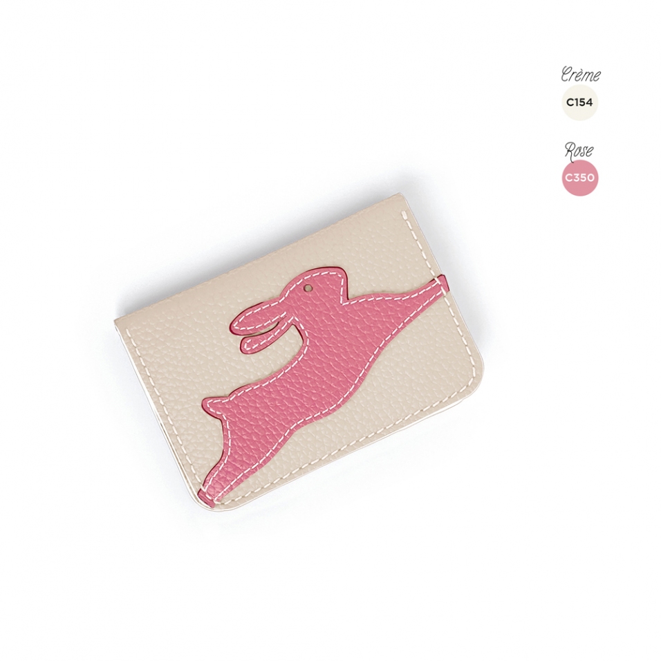 'En L'Air Carte Lièvre' Porte Carte Cuir Nappa Crème