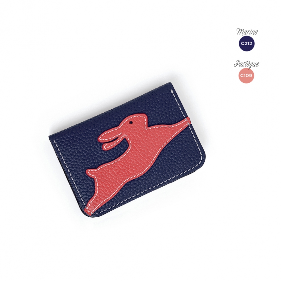 'En L'Air Carte Lièvre' Porte Carte Cuir Nappa Marine