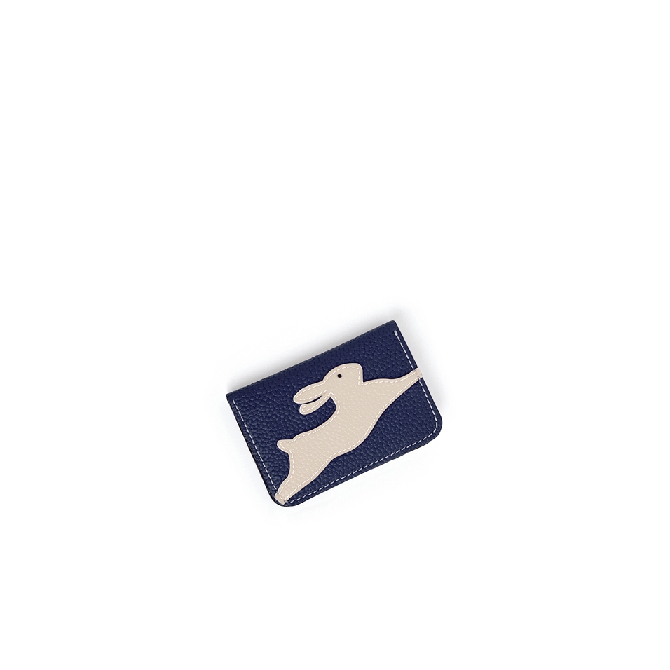 'En L'Air Carte Lièvre' Nappa Leather Card Holder Navy Blue
