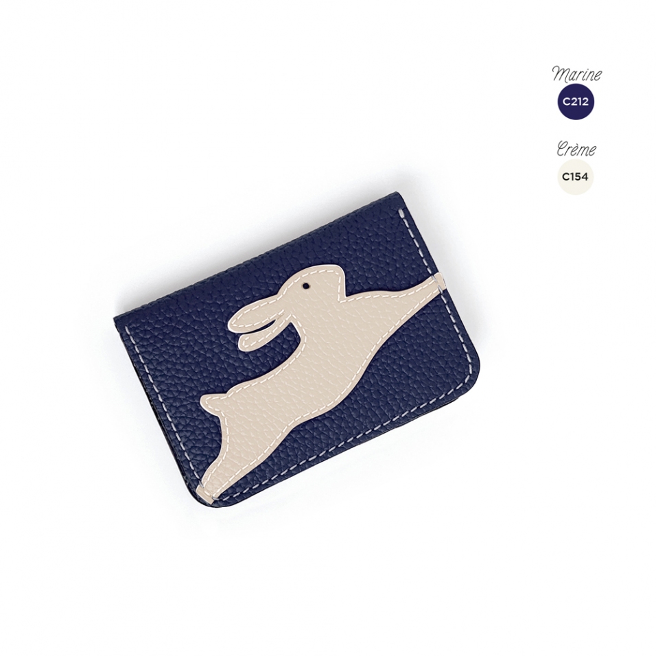 'En L'Air Carte Lièvre' Porte Carte Cuir Nappa Marine