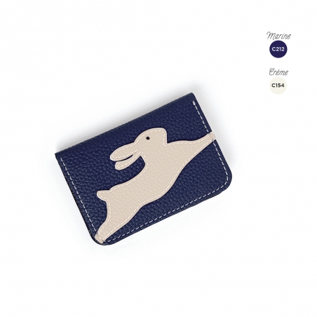 'En L'Air Carte Lièvre' Nappa Leather Card Holder Navy Blue