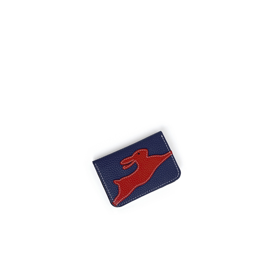 'En L'Air Carte Lièvre' Nappa Leather Card Holder Navy Blue