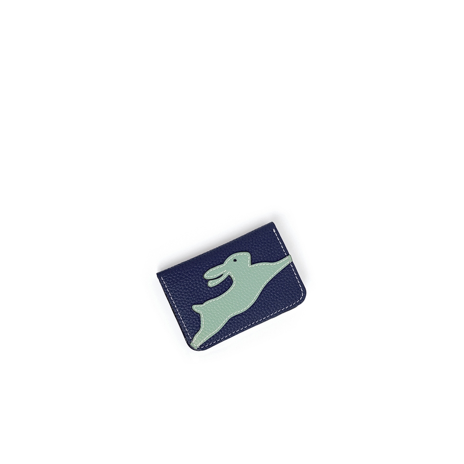 'En L'Air Carte Lièvre' Porte Carte Cuir Nappa Marine