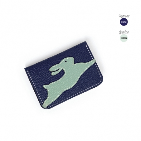 'En L'Air Carte Lièvre' Nappa Leather Card Holder Navy Blue