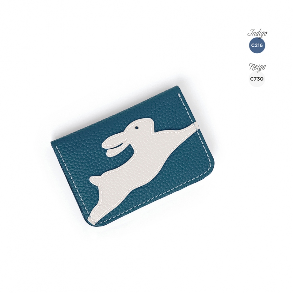 'En L'Air Carte Lièvre' Porte Carte Cuir Nappa Indigo