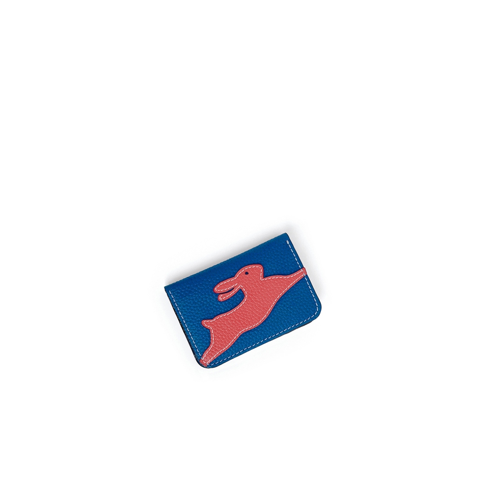 'En L'Air Carte Lièvre' Nappa Leather Card Holder Cyan