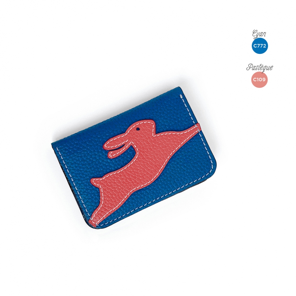 'En L'Air Carte Lièvre' Nappa Leather Card Holder Cyan