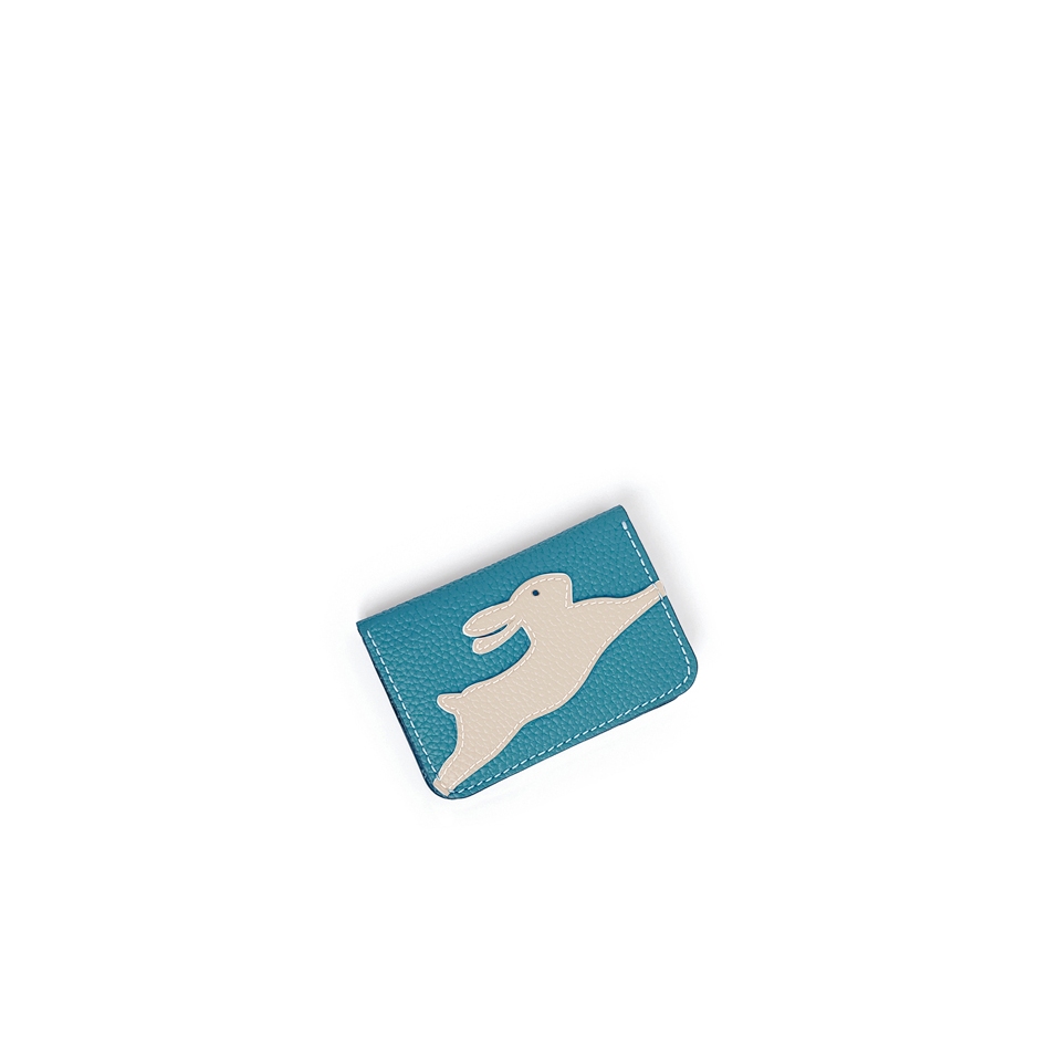'En L'Air Carte Lièvre' Nappa Leather Card Holder Sky Blue