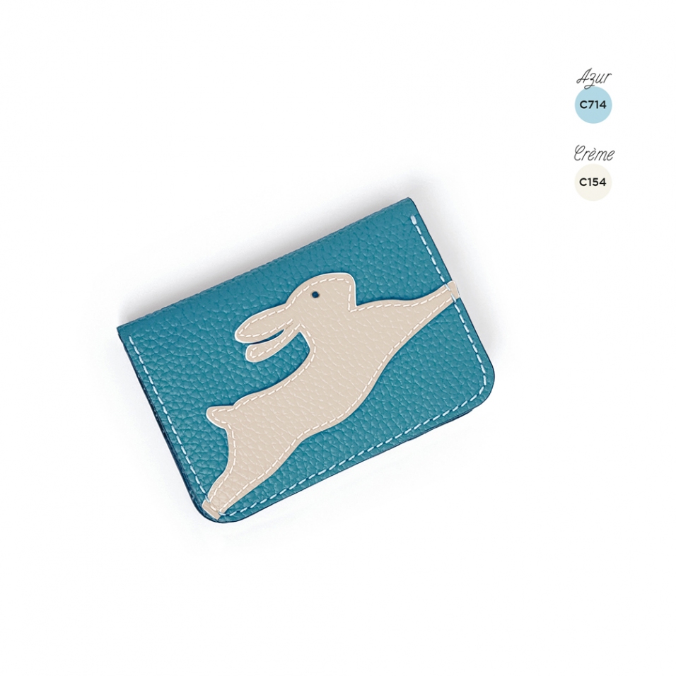 'En L'Air Carte Lièvre' Nappa Leather Card Holder Sky Blue