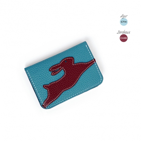 'En L'Air Carte Lièvre' Nappa Leather Card Holder Sky Blue