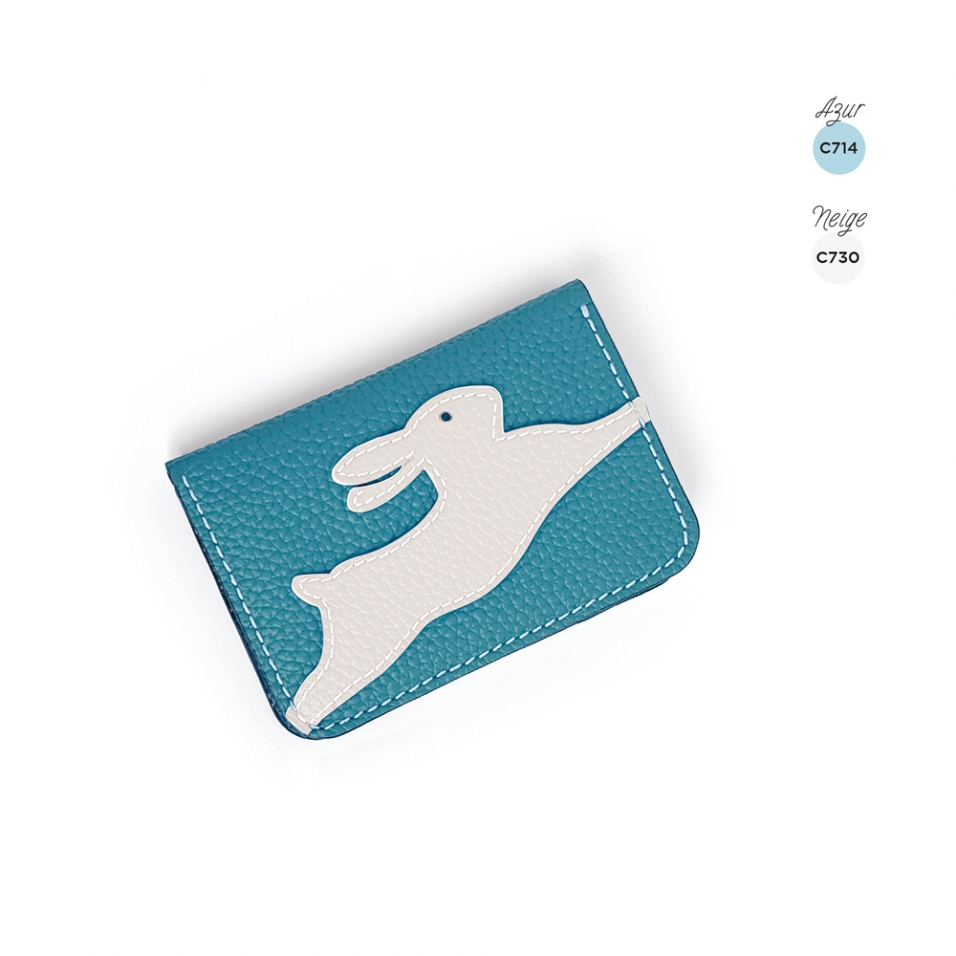 'En L'Air Carte Lièvre' Porte Carte Cuir Nappa Azur