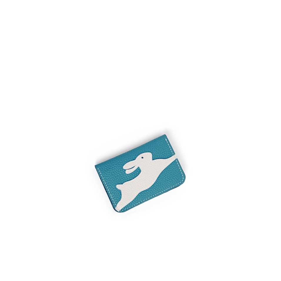'En L'Air Carte Lièvre' Nappa Leather Card Holder Sky Blue