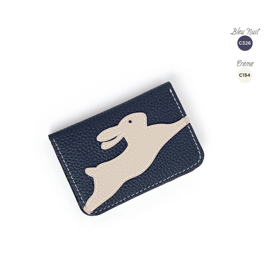 'En L'Air Carte Lièvre' Nappa Leather Card Holder Night Blue
