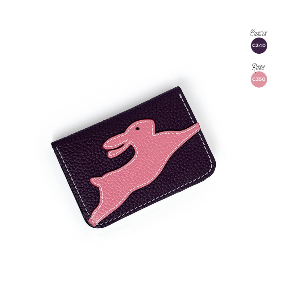 'En L'Air Carte Lièvre' Porte Carte Cuir Nappa Cassis