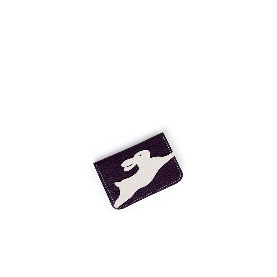 'En L'Air Carte Lièvre' Nappa Leather Card Holder Dark Purple