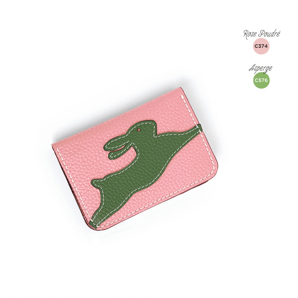 'En L'Air Carte Lièvre' Porte Carte Cuir Nappa Rose Poudré