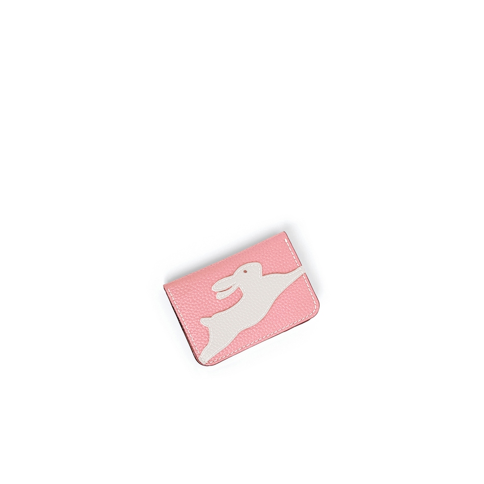'En L'Air Carte Lièvre' Porte Carte Cuir Nappa Rose Poudré