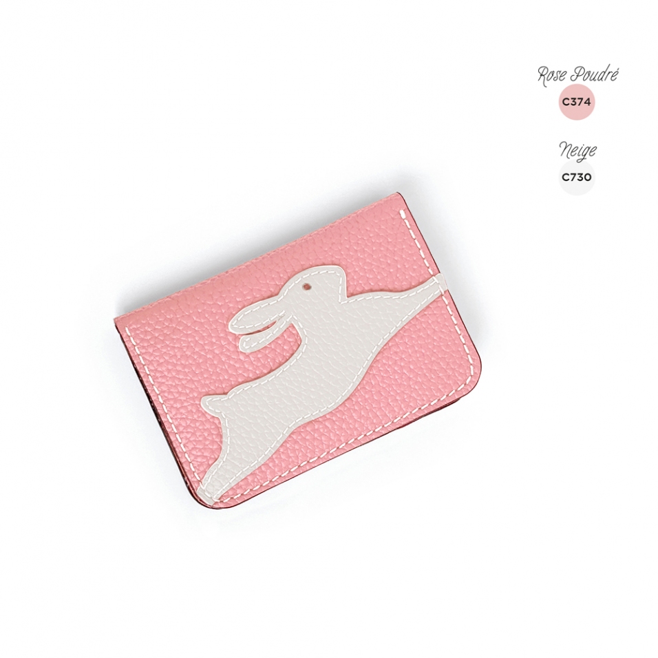 'En L'Air Carte Lièvre' Porte Carte Cuir Nappa Rose Poudré